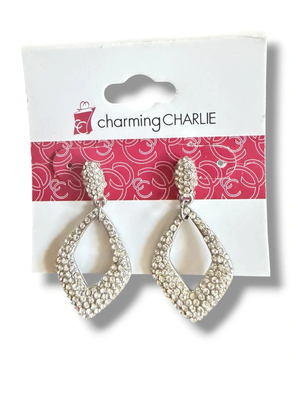 Charming Charlie Women’s Silver Crystal Drop Earrings Y2K Millennial Fashion